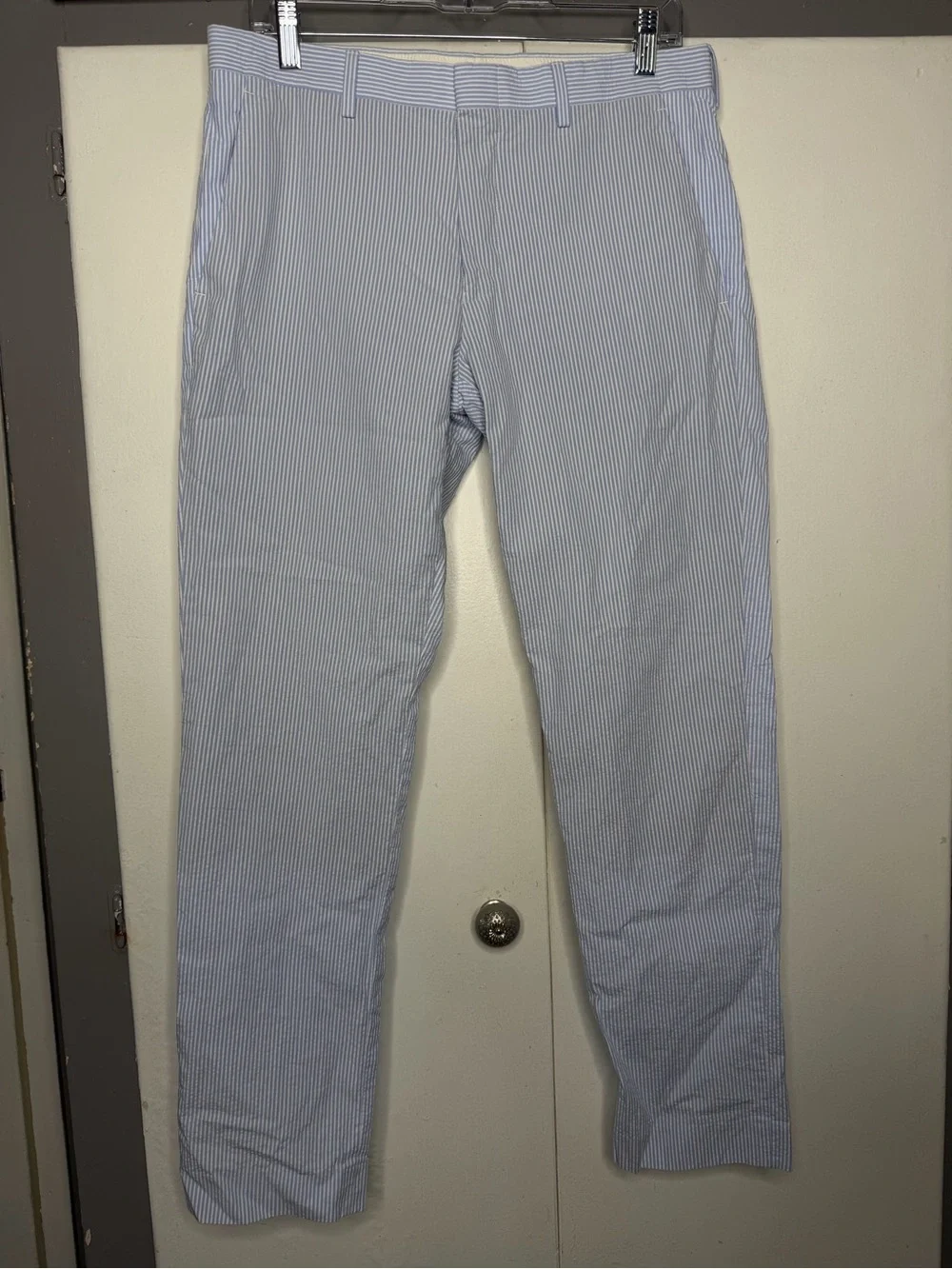 j crew ludlow pants men light blue seersucker pin stripe pants 30x30 blue white